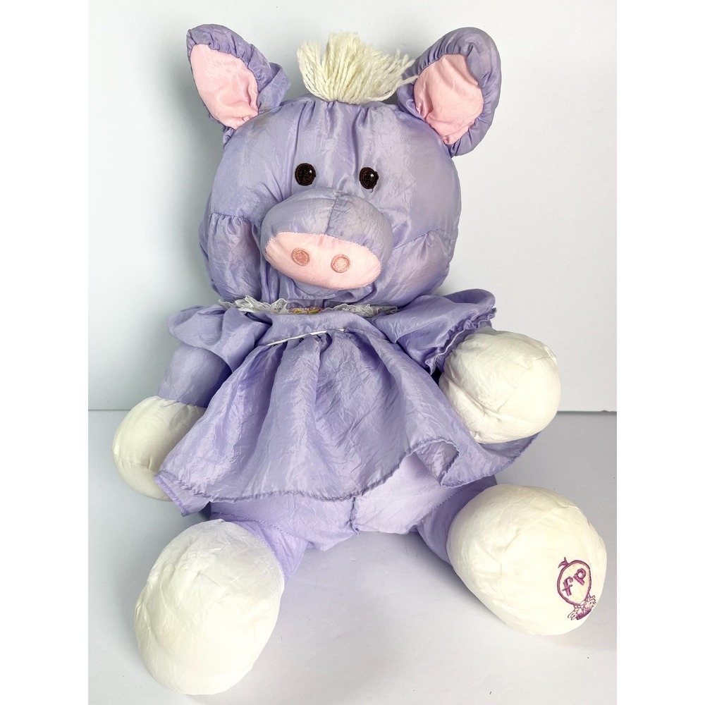 Vintage 1987 Puffalumps Purple Pig Fisher Price Plush Nylon Dress collectible